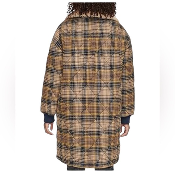 Levi’s Women’s Quilted Cocoon Coat Plaid Sherpa Jacket CD - Picture 4 of 15